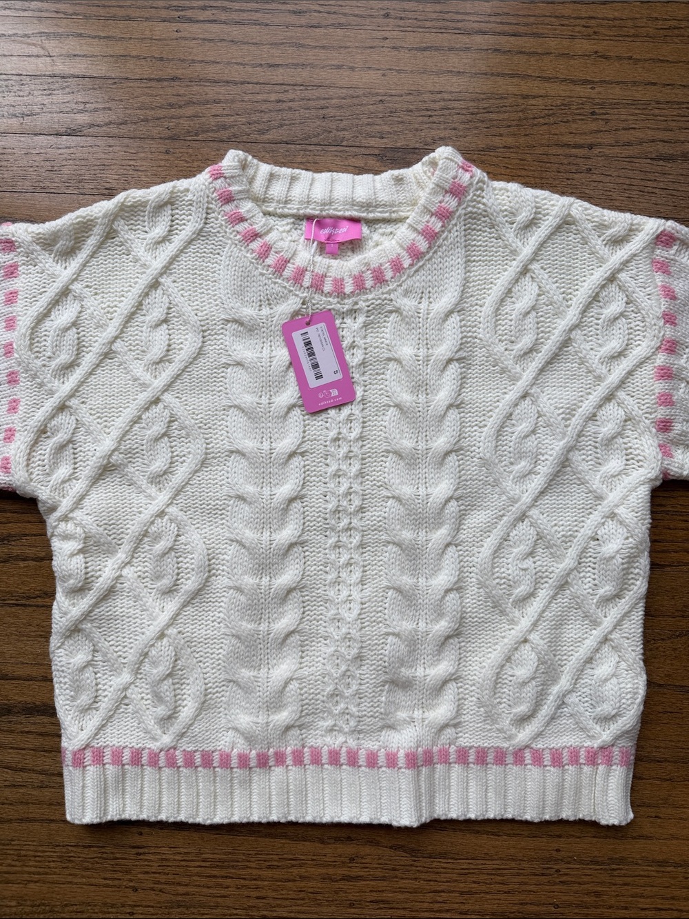 Edikted Cream Cable Knit Sweater with Pink Stripe Detail